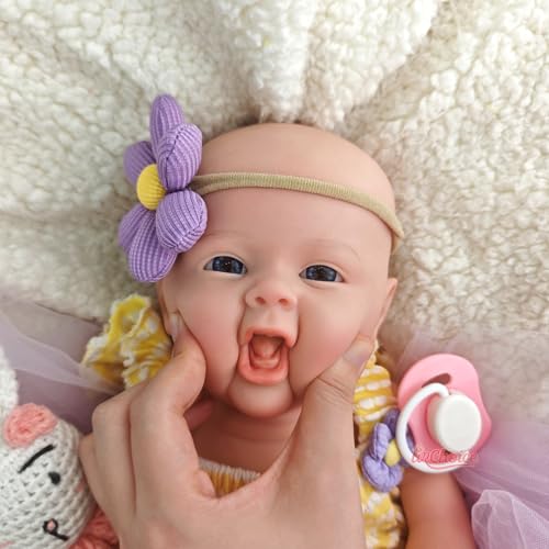 Generisch 45 cm Silikon-Reborn-Baby, Mädchen, mit offenem Mund, realistisches Neugeborenes mit großen Augen, lebensechte, gewichtete Puppe für Weihnachten – Bild 4