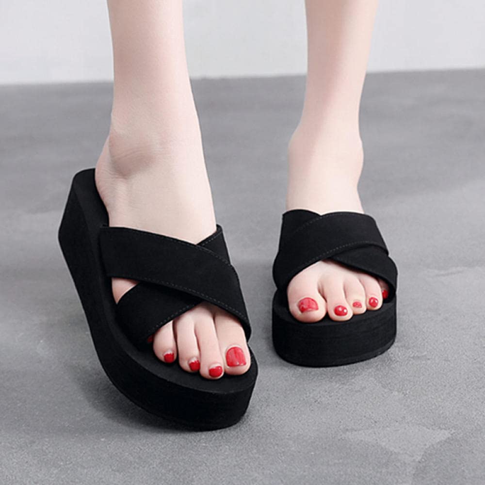 Zapatillas Casa Chanclas Sandalias Cinturón De Moda Gradiente Agradable Casa De Vacaciones Chanclas De Fondo Grueso Sandalias Zapatos