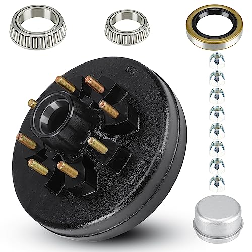 Trailer Brake Drum Kit, 8-Hole, 6.5" Bolt Circle Brake Drum for 6000 lb Axles, Replacement Brake Hub Drum Assembly for Rvs, Trailer and Semi Truck