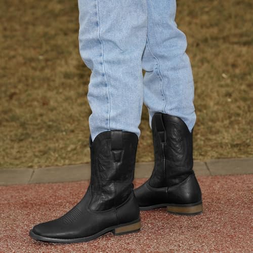Image of Cowboy Boots For Men Western Fashionable Retro Stylish Embroidered Square Toe Boots Chunky Heel
