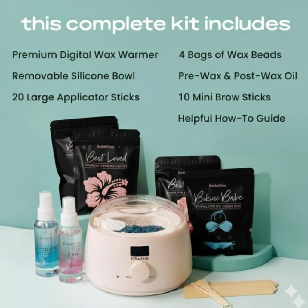 KoluaWax Premium Waxing Kit for Women - Beginner Friendly - Complete Wax Kit that includes 14oz of Wax Beads, Applicator, Pre and Post Care, Suitable for Sensitive Skin (Blush)