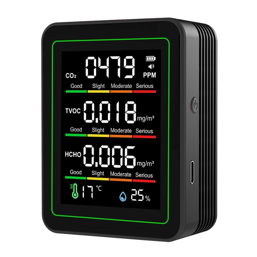 Littimoon Indoor Air Quality Monitor,CO2 Monitor/Temperature/Formaldehyde Detector/Humidity TVOC for Rooms,Grow Tents