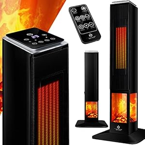 KESSER® Toren warmtestraler, staande warmtestraler, infrarood met afstandsbediening, timer, schoorsteeneffect, verwarming toren-keramische kachel, ventilatorkachel, kachel, open haard, staande verwarming met oscillatiefunctie