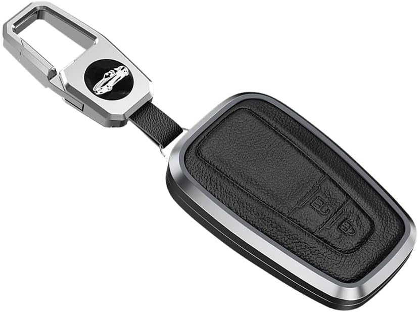 KUNGKIC Car Smart Key Fob Cover Case For Toyota CHR C-HR Camry Prius Prado Corolla RAV4 Aluminum Alloy & Leather Protector Keychain Accessories 2 Button Black