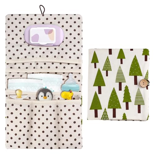 Draupnir Windeltasche Organizer und Kosmetiktasche 2in1, Wickeltasche Organizer, Kleine Wickelorganise, Feuchttücher Tasche, Pflegetasche für Mütter Unterwegs (Baum)