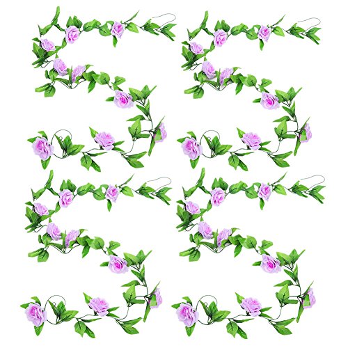 Zhiheng Lot de 4 2.4 metres Rose artificielle vignes avec feuilles vertes Faux Fleurs plantes Jardin suspendu Vigne Guirlande pour mariage Maison Fête Décor rustique Craft Fournitures, Tissu, lilas,