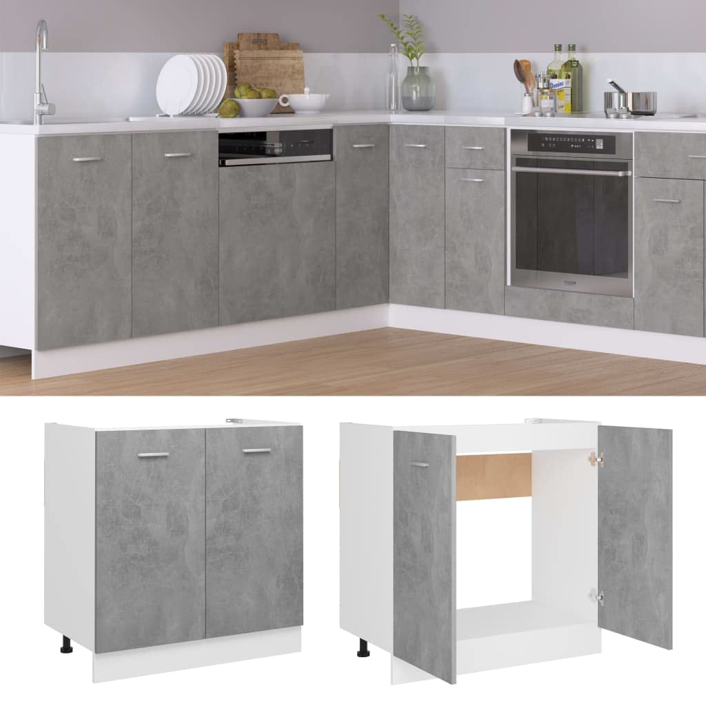 vidaXL Armoire de Plancher d'évier Gris béton 80x46x81,5 cm Aggloméré