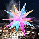 OOLALOO RGB Moravian Star Light Dinamic 23' Multicolor Hanging Lantern with Remote Control for Indoor Outdoor Tree Porch Patio Hallway Decoration