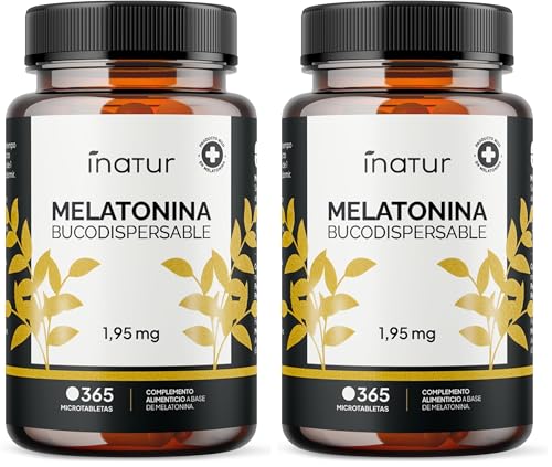 Melatonina Pura 1,9 mg Bucodispersable – 365 microtabletas | Inatur | Rápida Asimilación | Suministro para 1 año | Ayuda con el insomnio o trastornos del sueño | Vegano (Paquete de 2)