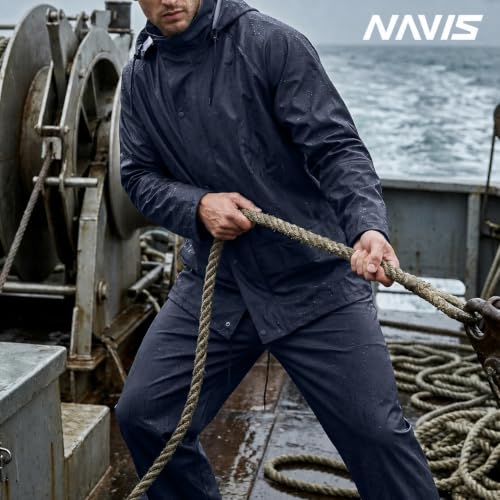 Image of Men's Workwear 3-Piece Waterproof PU Rain Suit Set | Hooded Jacket & Bib Pants, Sealed Seams, Storm Flap, Adjustable Suspenders, Flap Pockets, Outdoor Work, Fishing, Farming