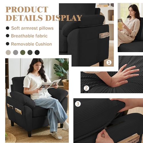 Image of 3 Pieces Corduroy Sofa Set for Living Room with Sofa, Storage Ottoman and Single Chair