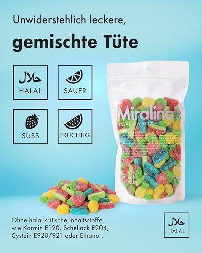Miralina - Halal Süßigkeiten – Saure gemischte Tüte 500g - Halal Saure Süßigkeiten Mix – Fruchtgummis mit Rindergelatine – Gummibärchen Großpackung ohne Schweinegelatine