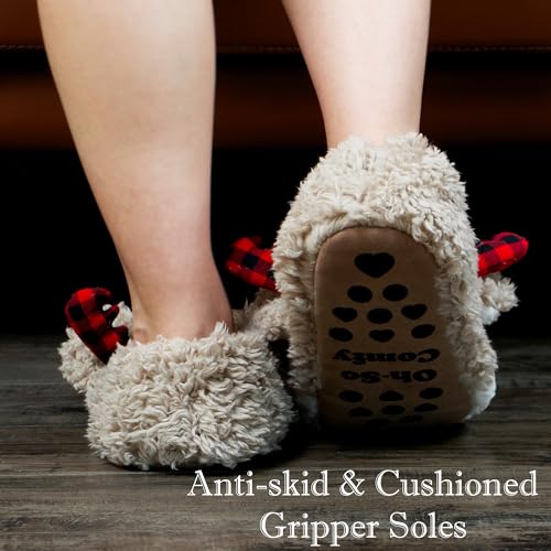 Image of Cozylook Cute Animal Slippers for Women and Kids Fuzzy Non Slip Soft Sole | Warm plush lining, gripper dots, playful animal details, machine wash cold, toddlers teens and adult women, indoor use