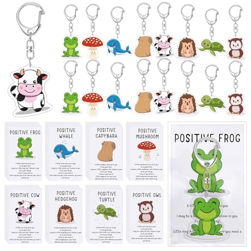 Image of Landical Positive Animal Keychains Bulk, Back to School | First Day of School Gift, Inspirational Cards, Acrylic Charms, Coworker Appreciation, Team Recognition, Group Handouts