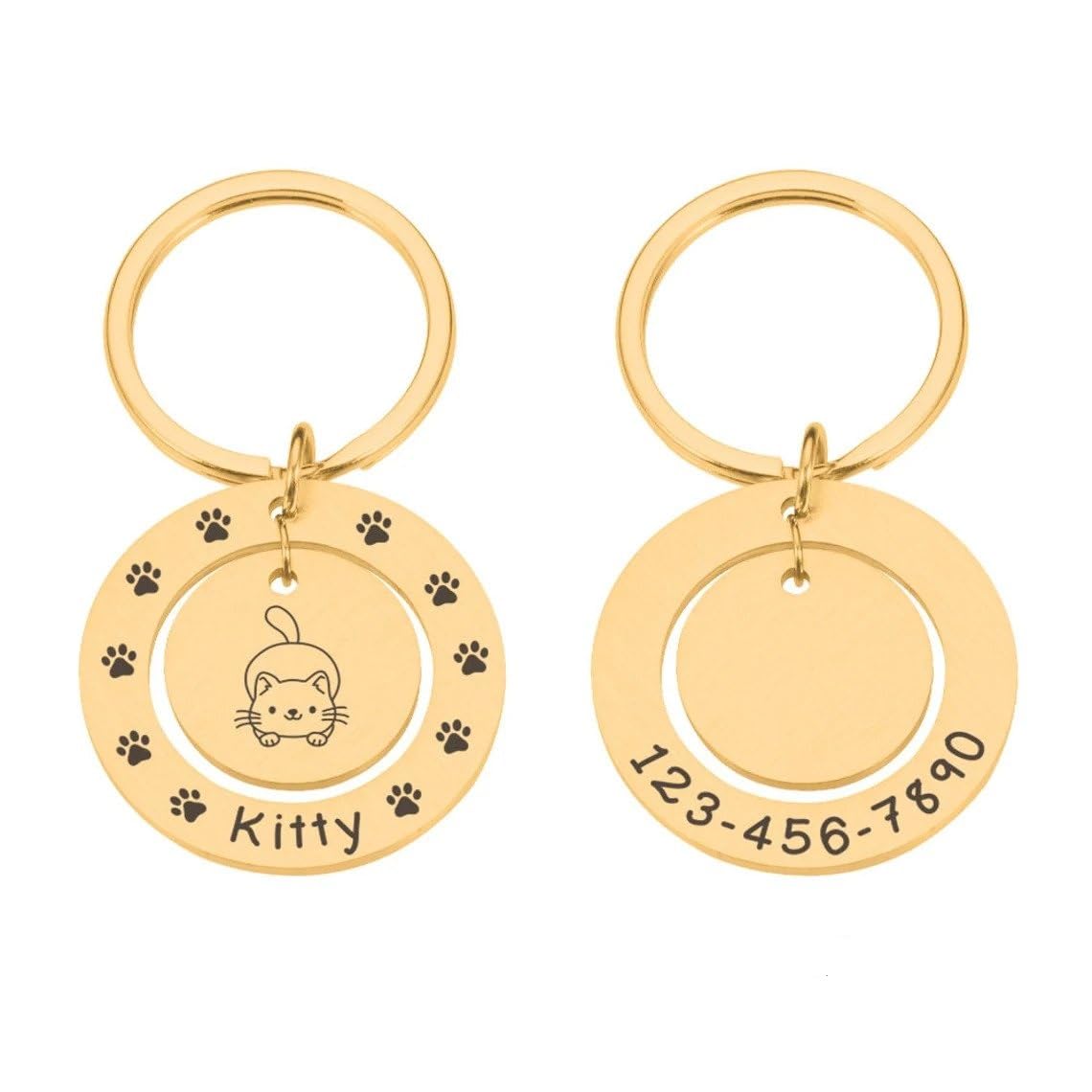 Adornkeys Personalized Pet Tag with Phone Number, Funny Design Kitty Tag, Stacked Cat Tag for Cats, Cat Tag Personalized, Unique Microchipped Pet Tags (Gold/Silver/Rose Gold) (B0CH1DPVPY) Amazon Price History, Amazon Price Tracker