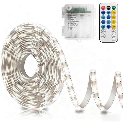Image of echosari Strip Lights Battery Operated, 16.5Ft 150 LED 2835 SMD Closet Strip Lights with Remote for Bedroom, Kitchen, Cabinet Decor (Cool White) | LED Strip Lights Battery Powered with Remote, Self-Adhesive, Cuttable for TV Kitchen Cupboard Bedroom Decor