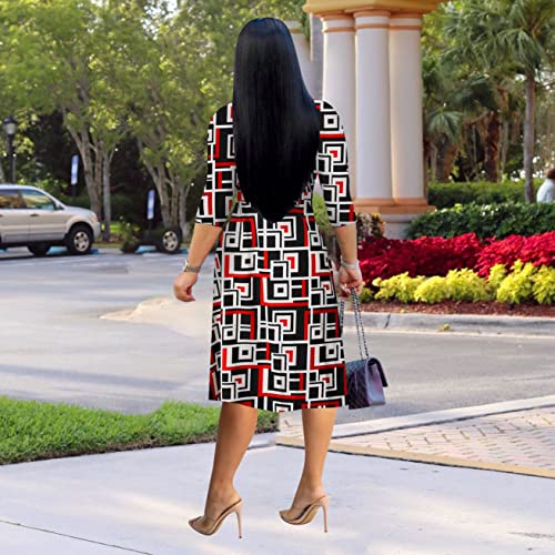 Image of Womens Plus Size Summer Dresses Sexy V Neck Midi Dress Faux Wrap Dress 3 /4 Sleeve Boho Casual Floral A-Line Skirts