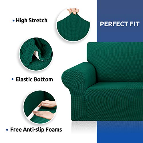 KEKUOU Stretch Oversized Sofa Slipcover 1 Piece Couch Sofa Cover (94"-110") Furniture Protector 4 Seater Sofa with Elastic Bottom for Kids,Pet.Jacquard Checked Pattern Fabric(X Large,Hunter)