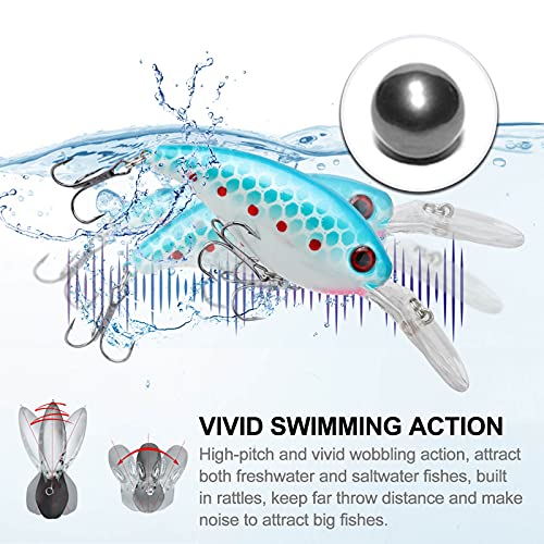 Zwming Bass Crankbait Fishing Lures Set, Diving Fishing Lures Artificial Bait With 3D Eyes, Lifelike Swimbait For Freshwater Saltwater Fishing, Crankbaits Bass Fishing #TOP3