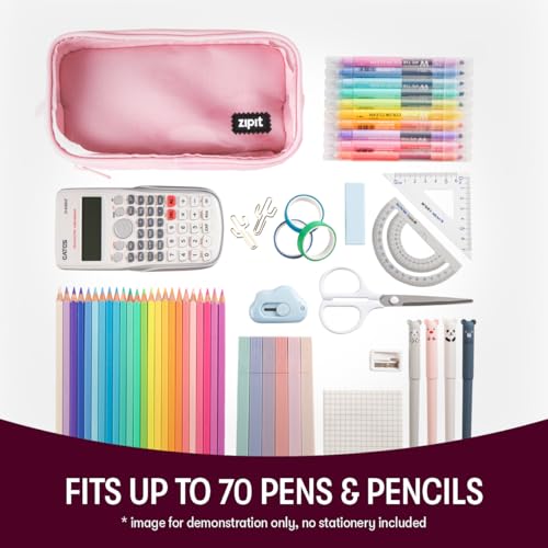 Image of ZIPIT Half & Half Pencil Case for Girls, Aesthetic 3 Compartment Zipper Pouch for School, Stationery Bag for Teen and Adults, Pink