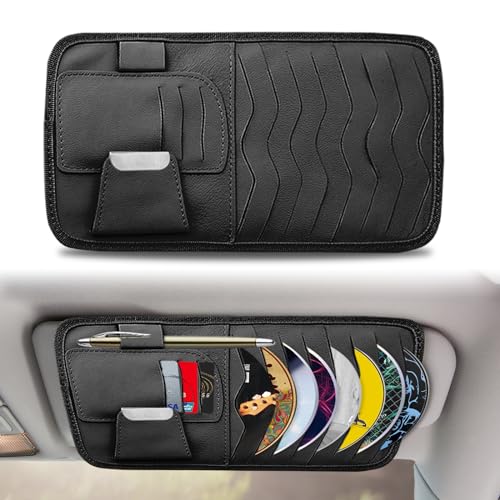 RBOKO Car Sun Visor Organizer, Car CD Case Holder, Universal Car Eyeglasses Holder Clip with Storage Pockets, for Storing Sunglasses Card Pen Invoice, Black