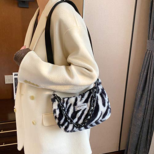 KESYOO Bolsa de Ombro de Pelúcia Impressão Zebra Stripe Feminina Moda Nas Axilas Bolsa Crossbody Bol
