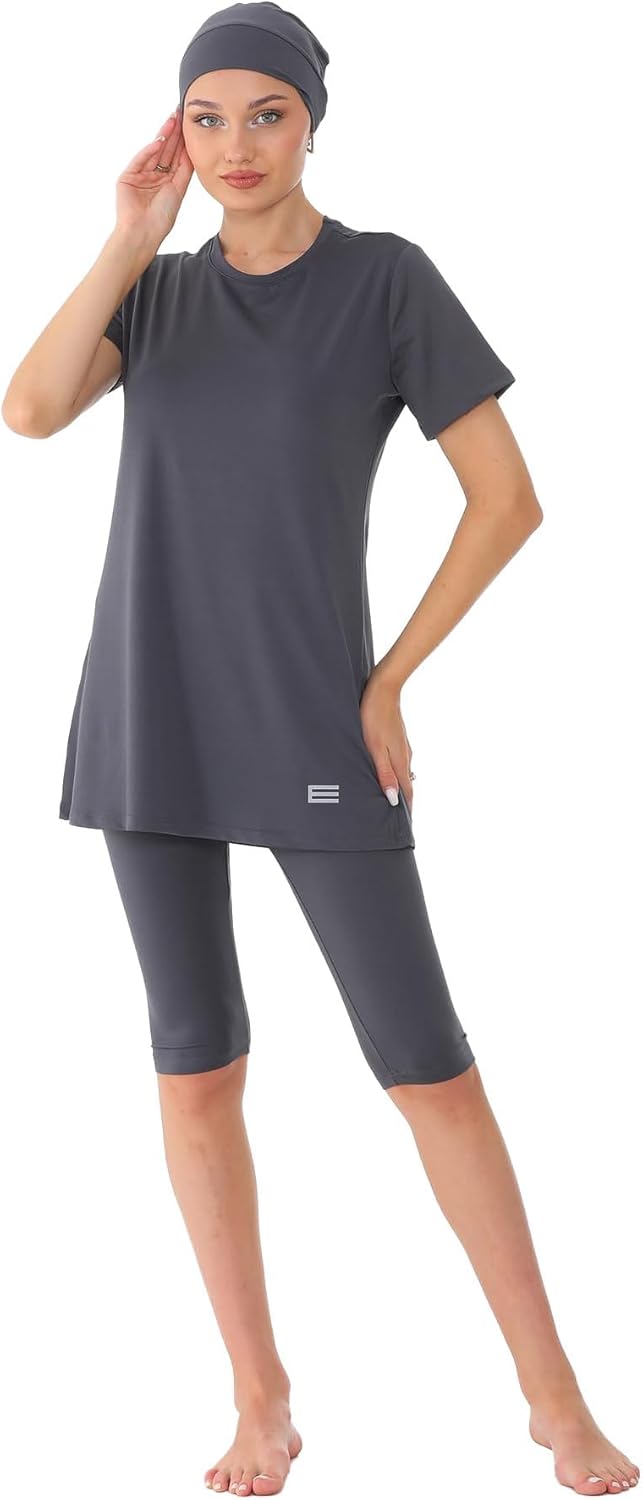 Islamic Short Sleeve Swimsuits for Women Modest Muslim 4 PCS | Full Cover Rash Guard Burkini | Arabic Swimwear