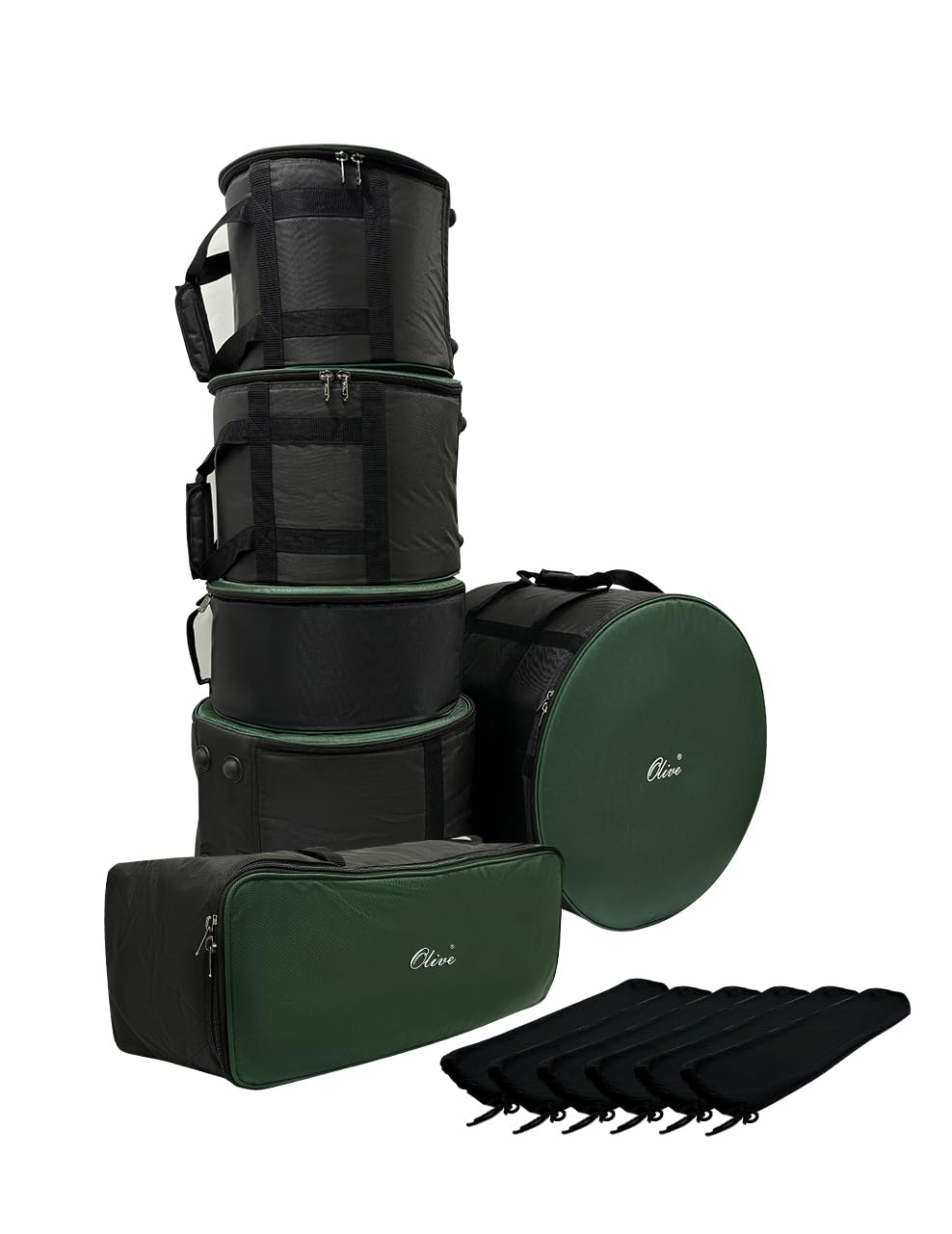 OLIVE-OL-DRUM100 I 5 Pieces Drum Set Bag| Bass drum 24" X 22", Floor Tom 18.5" X 16.5", Tom 12.5" X 9.8", Tom 14.5" X 10.5", Snare 16" X 8.5", Hardware bag 28.5" X 10.3" X 9.3"-image-4