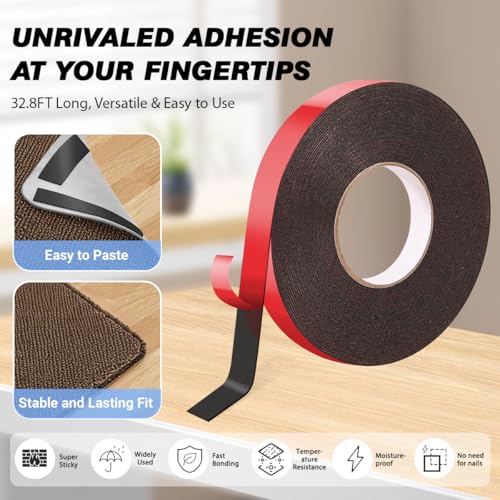 Image of Double Sided Tape Heavy Duty, 0.59in x 32.81ft,Strong Double-Sided Foam Tape for Mounting, Temperature Resistant for Home, Office, Car, and Outdoors（1-Pack ）