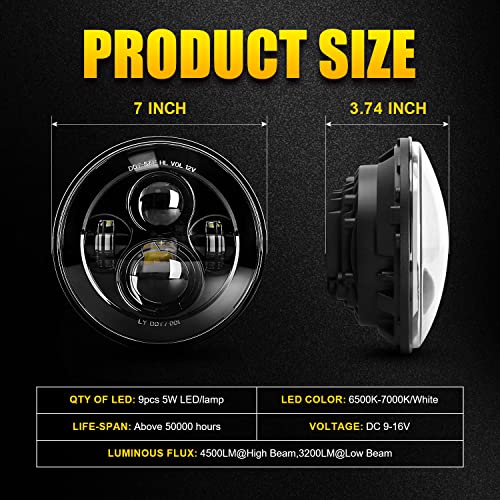 Dot Approved 7Inch Black LED Headlight Compatible with Motorcycle Tour,FLD,Softail Heritage,Street Glide,Road King,Electra Glide,Yamaha V-Star Road Star Wrangler by LX-LIGHT - Image 7