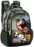 Mochila Escolar Niño Primaria Ergonómica - Diseño Dinosaurio T-Rex Camuflaje "Jungle Rex" - 43x33x20 cm (6-10 Años) - Adaptable a Carro y Portátil