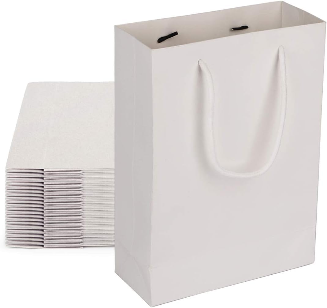 Paper Gift Bags 12 Pieces Set, Eco-friendly Paper Bags, With Handles Bulk, Paper Bags, Shopping Bags, Kraft Bags, Retail Bags, Party Bags 21x26x10Cm (±1–2 cm), Color White