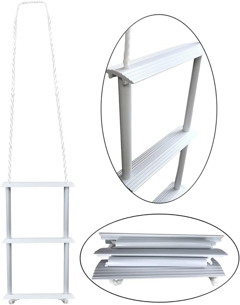 Pactrade Marine Inflatable Boat Kayak 3-Step White Folding PE Rope PVC Ladder for Emergency