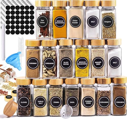 Catálogo de Especieros de vidrio , listamos los 10 mejores. 41 WEAGP 24 Tarros de Especias de Vidrio, Frascos para Especias de Cocina con Tapas Embudo Plegable Cepillo de Limpieza Etiquetas y Marcador, Botes de Especias de Vidrio para Cocina...