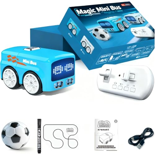 2026 New Magic Mini RC Bus - Magic Mini Bus Car Follows Line, Auto LED Expression Lights, Gesture Control Smart RC Vehicle (Bluey)