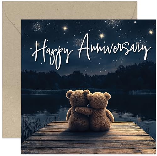 Wedding Anniversary Cards - Teddy Bear Star Sky Anniversary Card for Couple - Son and Daughter in Law - Mum and Dad - Charming Anniversary Cards for Family and Friends - Special Gifts