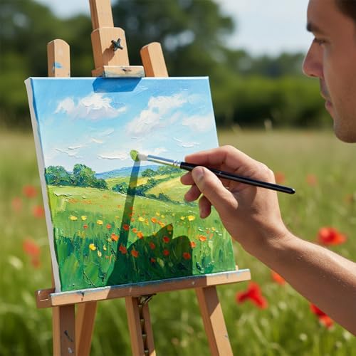 6-teiliges Rundspitzen-Kunstpinsel, Professionelle Trockenpinsel-Set Modelle Acryl Öl, Verschiedene Größen mit Holzgriff für Detailarbeit, Mischung und Texturierung