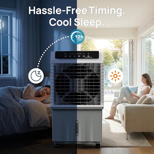 Image of Swamp Cooler,1800 CFM Evaporative Cooler with 5.3 Gal Water Tank,4 Ice Boxes,12H Timer,3 Speeds,4 Modes,120Oscillation,3-IN-1 Windowless Ac,Air Cooler for Indoor,Room,Bedroom,Kitchen,Office