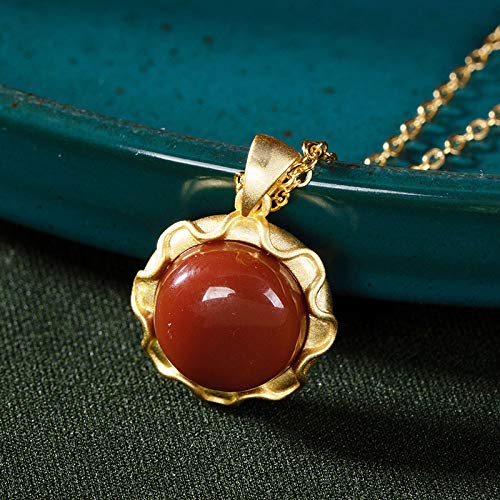 Collier argent sterling S925 plaqué or et pendentif agate rouge classique - 2