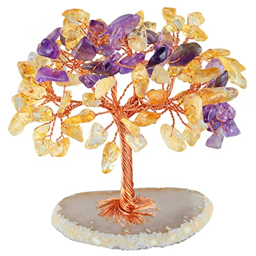 Arbre feng shui en pierres de cristal et agate pour la décoration du salon ou du bureau