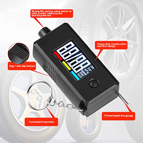 Image of CZC AUTO Digital Tire Pressure Gauge Reader Checker 2 in 1 Accurate Digital PSI Tire Gauge with Tread Depth Gauge Backlit LCD for Car Truck Bicycle Motorcycle, Non-Slip Grip, 0-100 PSI (Pack of 2)