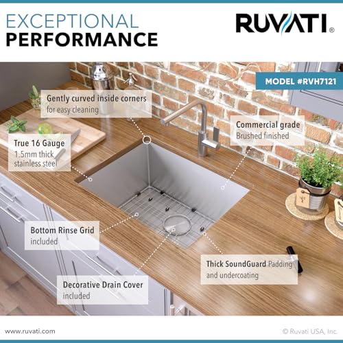 Image of Ruvati 21-inch Undermount Tight Radius 16 Gauge Stainless Steel Bar Prep Kitchen Sink Single Bowl - RVH7121