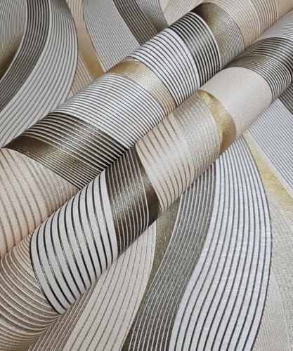 3D Wave Stripe Wallpaper Beige Embossed Vinly Non-Pasted Waterproof Wall Covering 374.00”x 20.8” [ Not Peel and Stick ]