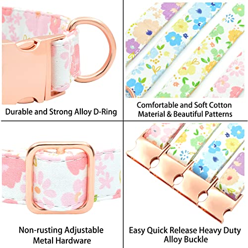 Senristar Personalized Cute Flower Girl Dog Collar,Custom Floral Dog Collar With Name,Engraved Gold Buckle Dog Collar For Female Dogs (S(3/5''*9.5''-14''),Flower Pink) #TOP2