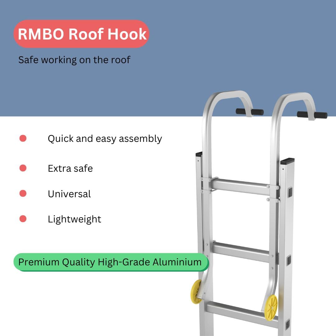 RMBO - Gancho de cumbrera - Gancho universal para techos para escaleras - 95 cm de largo - Sistema de fijación seguro y robusto para techos y mantenimiento