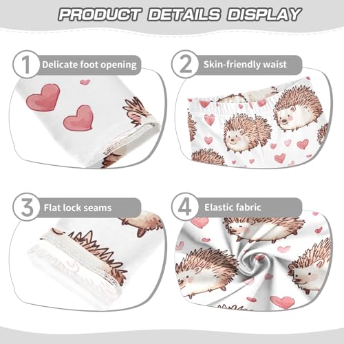 Wusikd Cute Hedgehogs Girls' Leggings Toddler Doodles Hearts Kids Yoga Pants Dance Active Tights 4T3