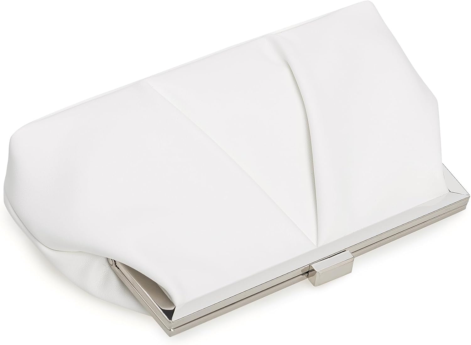 CHARMING TAILOR Faux Leather Clutch Purse Ruched PU Metal Frame Formal Evening Bag with Pearl Starp