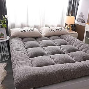 Traditionele Japanse futon-vloermatras, zachte futon-vloermatras, ademende tatami-vouw, wollen matras, dik en warm, slaapmat voor tweepersoonsbed (kleur: grijs, maat: Queen)