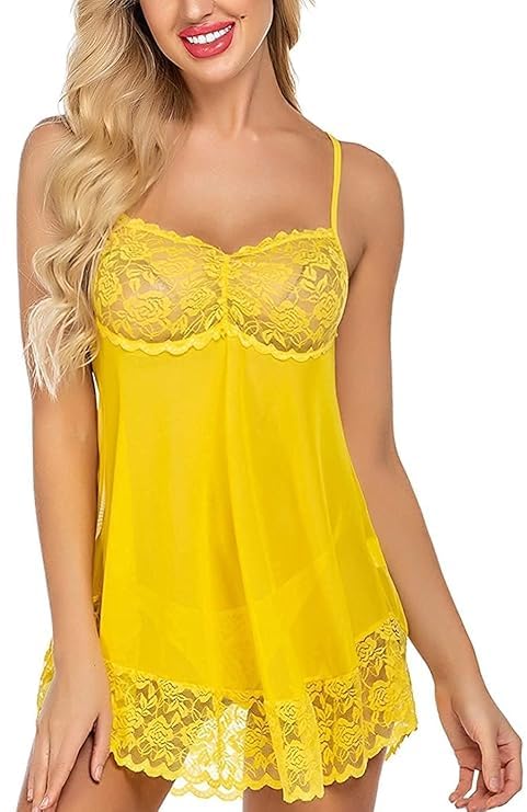XCUTE Polyester Spandex & Lace Floral Lingerie for Women Lace Babydoll Sleepwear Chemise V Neck Mesh Sleepwear Sling Dress-image-49