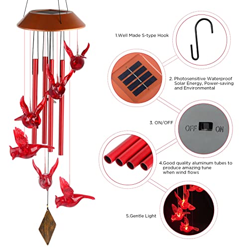 Cardinal Bird Solar Windchimes Outdoor, Garden Christmas Lights,Red Bird Garden Decor,Father Gift, Mother Gift, Mothers Day For Grandma,Sister Gifts,Gardening Gifts For Women,Friend Birthday Gift #TOP5